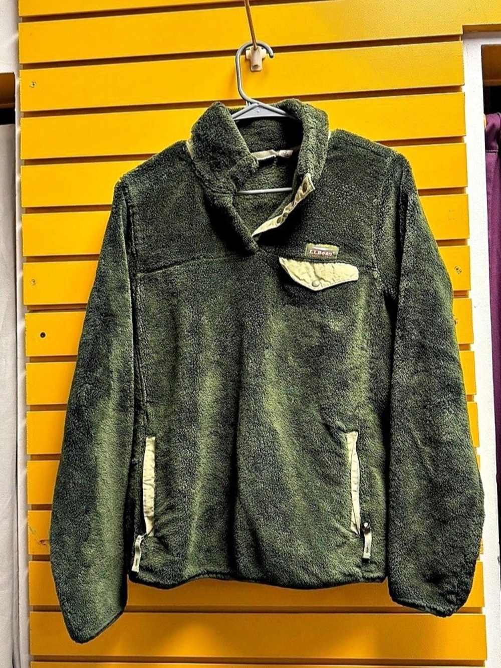 L.L.Bean Olive Green Snap-T Fleece Pullover Sweatshirt Medium